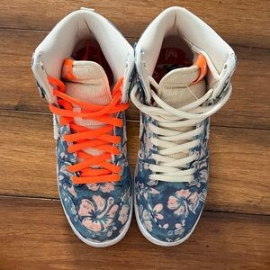 Nike Floral High-Top Sneakers with Orange and White Laces